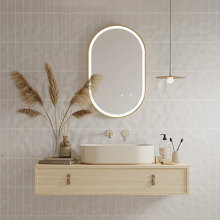Miroir lumineux ovale avec éclairage LED - doré - 50 cm - Les Astucieux