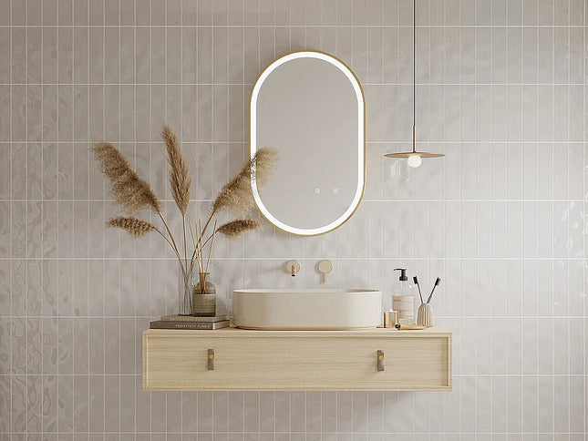 Miroir lumineux LED anti-buée avec cadre noir - 60 cm - ALARICO