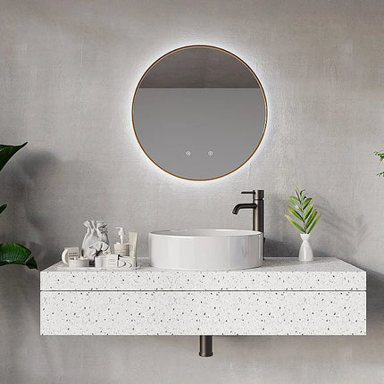Miroir rond lumineux avec éclairage LED - Noir - 60 cm - PEONIA