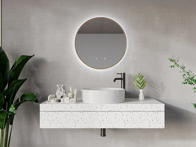 Miroir rond lumineux avec éclairage LED - Noir - 60 cm - PEONIA
