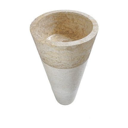 Vasque sur pied en marbre crème avec vasque ronde - 40 cm - LANTA