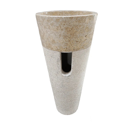 Vasque sur pied en marbre crème avec vasque ronde - 40 cm - LANTA