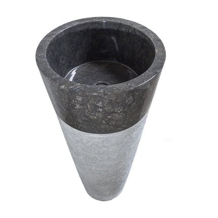 Vasque sur pied en marbre massif avec vasque ronde - Gris naturel - 40 cm - LANTA