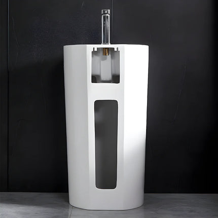 Vasque sur pied design contemporain avec vasque arrondie - blanc éclatant - 45 cm - TOTAM