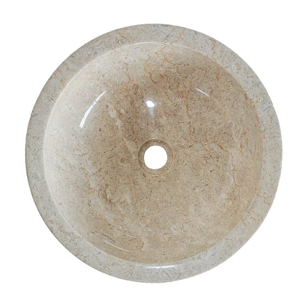 Vasque de salle de bain en marbre massif avec vasque ronde striée - crème - 40 cm - MARBLE