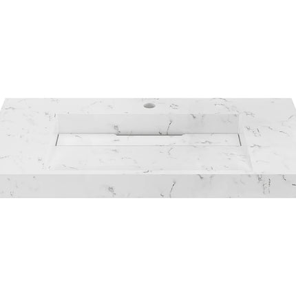 Vasque suspendue effet marbre blanc mat avec vasque rectangulaire - 90.2 cm - TAKOTNA
