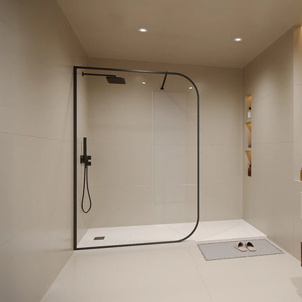 Paroi de douche courbée finition mate avec barre de stabilisation - Noir mat - 140 cm - DS CONCEPT