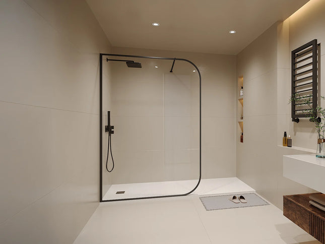 Paroi de douche courbée finition mate avec barre de stabilisation - Noir mat - 140 cm - DS CONCEPT