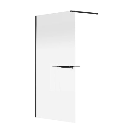 Paroi de douche à l'italienne design contemporain avec porte-serviette et étagères - Noir mat - 120 cm - POMARO