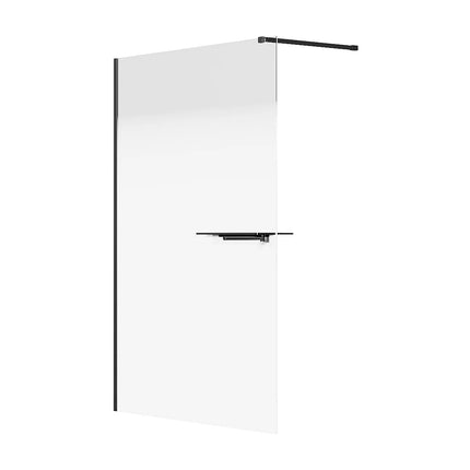 Paroi de douche à l'italienne finition verre dégradé mat avec porte-serviette et étagères - Noir mat - 140 cm - POMARO