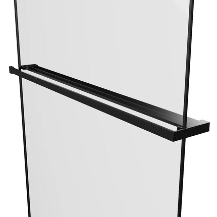 Paroi de douche à l'italienne avec porte-serviettes et étagère intégrée - Noir mat - 140 cm - Les Astucieux