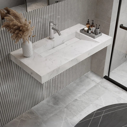 Vasque suspendue effet marbre blanc mat avec vasque rectangulaire - 90.2 cm - TAKOTNA