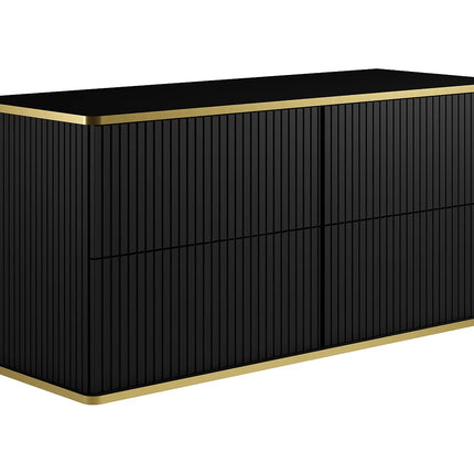 Meuble de salle de bain suspendu rainuré avec double vasque à poser carrée - Noir et blanc - 120 cm - KELIZA