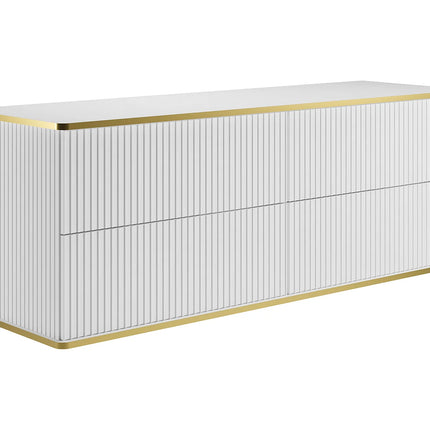 Meuble de salle de bain suspendu rainuré avec double vasque à poser ronde - Blanc - 150 cm - KELIZA