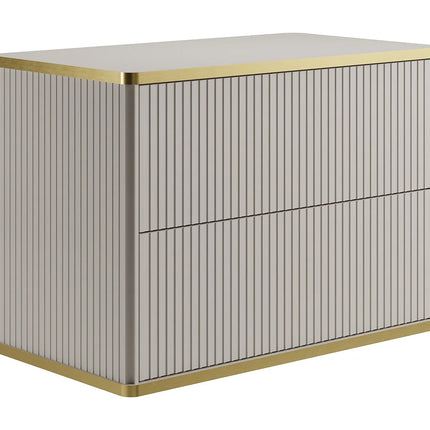 Meuble de salle de bain suspendu rainuré avec vasque à poser carrée - Beige/Blanc - 80 cm - KELIZA