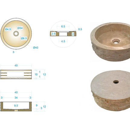 Vasque à poser en marbre naturel finition mate avec vasque ronde - Crème - 40 cm - CIRILA