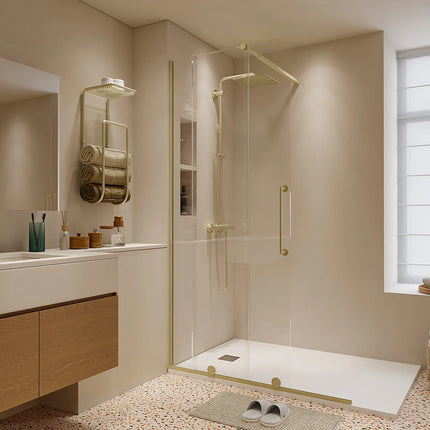 Paroi de douche à l'italienne avec porte coulissante - Doré brillant - 120 cm - YOREM