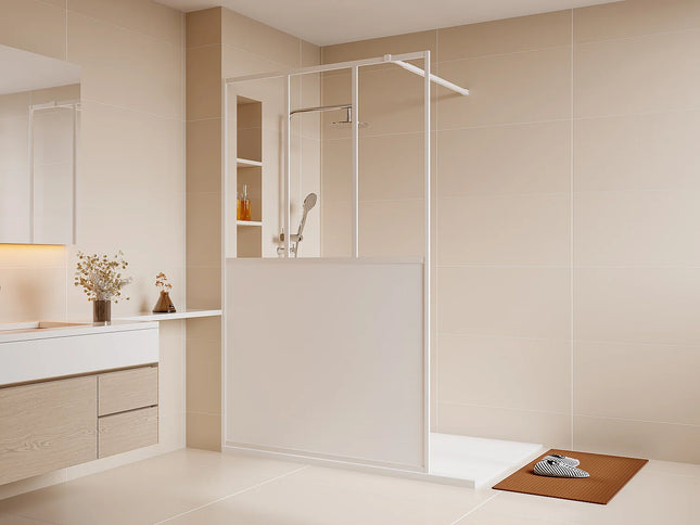 Paroi de douche style industriel avec verre teinté noir - Noir mat - 140 cm - URBANIK