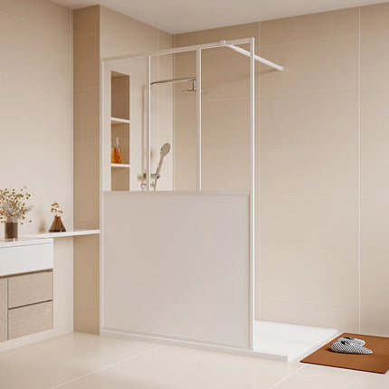 Paroi de douche style industriel avec barre de stabilisation ajustable - Noir mat - 100 cm - URBANIK