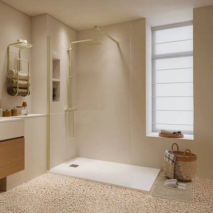 Paroi de douche design industriel avec barre de fixation ajustable - Doré - 140 cm - DAREN