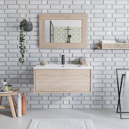 Miroir au design épuré - bois naturel clair - 70 cm - ALANA