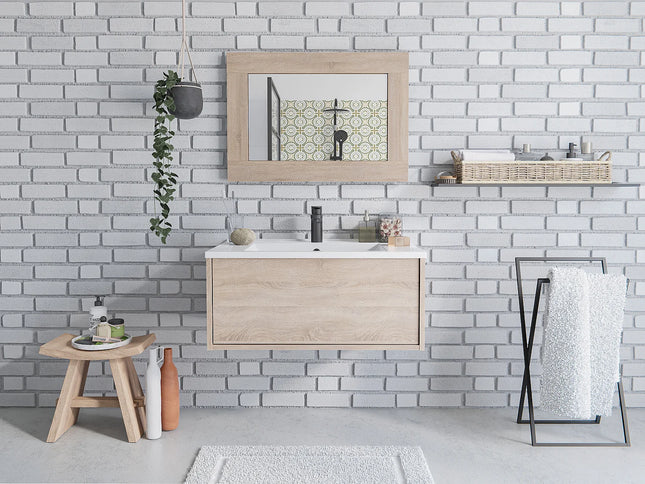 Miroir au design épuré - bois naturel clair - 70 cm - ALANA