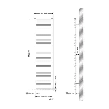 Radiateur électrique design avec élément chauffant chromé - Anthracite - 30 cm - Sahara