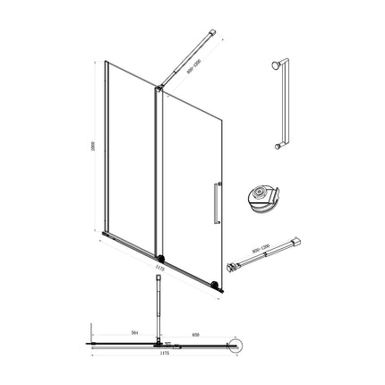 Paroi de douche à l'italienne avec porte coulissante - Doré brillant - 120 cm - YOREM