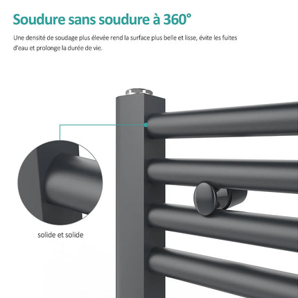 Radiateur sèche-serviettes eau chaude finition anthracite - 60 cm - EMKE