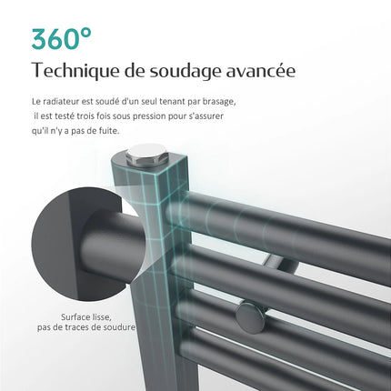 Radiateur sèche-serviettes eau chaude finition anthracite - 60 cm - EMKE