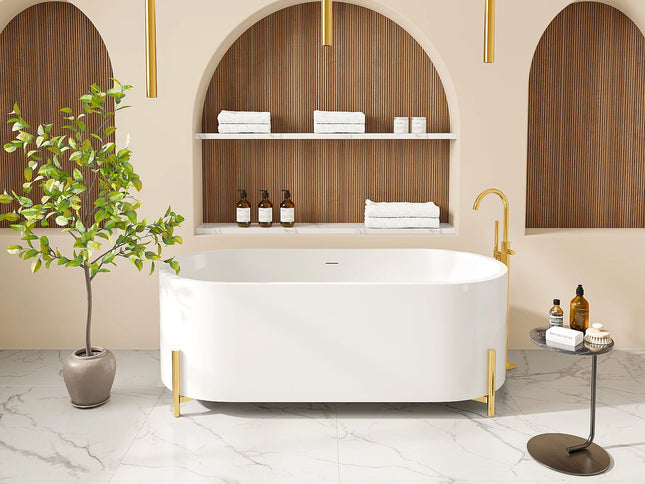 Baignoire ovale à poser avec pieds dorés - Blanche - 160 cm - ALONSA