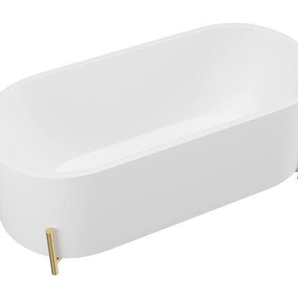 Baignoire ovale à poser avec pieds dorés - Blanche - 160 cm - ALONSA