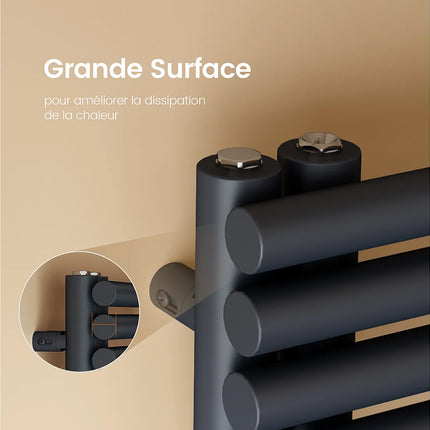 Sèche-serviettes à eau chaude tubes ronds - Anthracite - 60 cm - DS CONCEPT