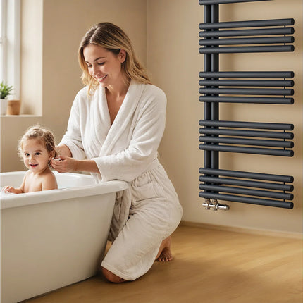 Sèche-serviettes à eau chaude tubes ronds - Anthracite - 60 cm - DS CONCEPT