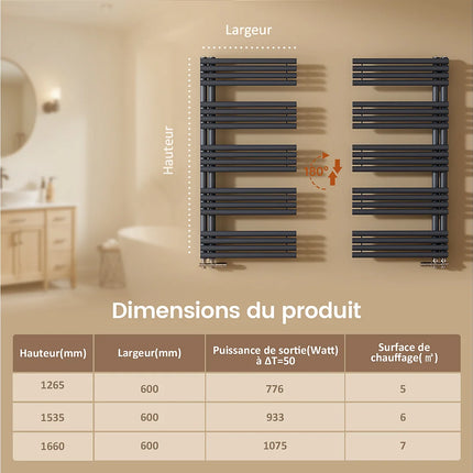 Sèche-serviettes à eau chaude tubes ronds - Anthracite - 60 cm - DS CONCEPT