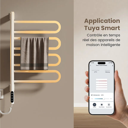 Sèche-serviettes mural pivotant avec thermostat intelligent WiFi - Blanc - 43 cm - DS CONCEPT