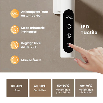 Sèche-serviettes mural pivotant avec thermostat intelligent WiFi - Blanc - 43 cm - DS CONCEPT