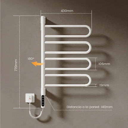 Sèche-serviettes mural pivotant avec thermostat intelligent WiFi - Blanc - 43 cm - DS CONCEPT