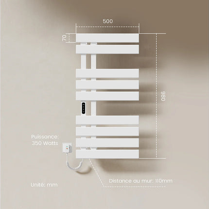 Chauffe-serviettes électrique design avec écran tactile et WiFi - Blanc - 50 cm - DS CONCEPT