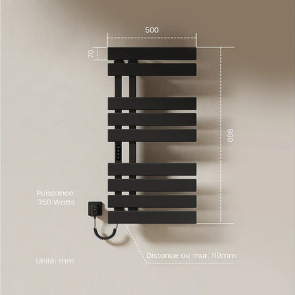 Sèche-serviettes électrique à inertie fluide noir 50 cm DS CONCEPT