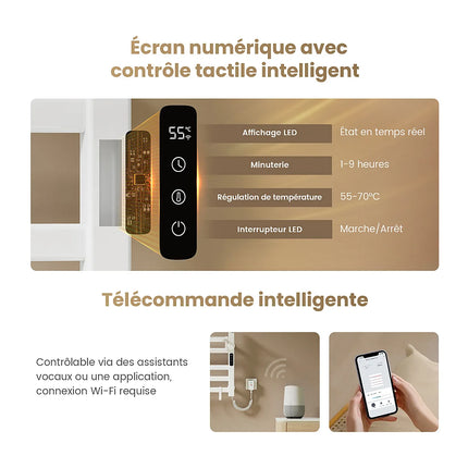 Chauffe-serviettes électrique avec thermostat intelligent WiFi - Blanc - 50 cm - DS CONCEPT