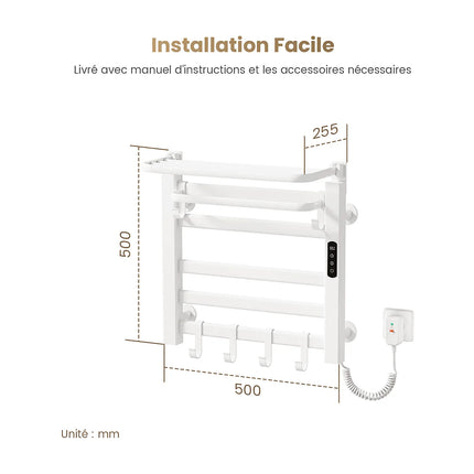 Chauffe-serviettes électrique avec thermostat intelligent WiFi - Blanc - 50 cm - DS CONCEPT