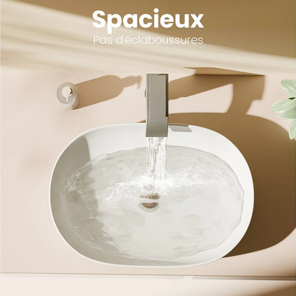 Lavabo à poser ovale blanc mat avec vasque rectangulaire arrondie - 60 cm - DS CONCEPT