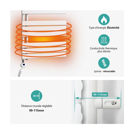 Sèche-serviettes électrique suspendu avec tige chauffante - Blanc - 50 cm - DS CONCEPT