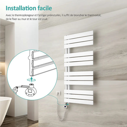 Sèche-serviettes électrique design avec thermostat - Blanc - 50 cm - EMKE