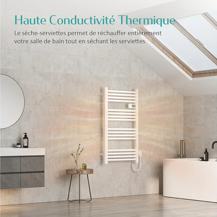 Sèche-serviettes électrique blanc avec thermostat digital - 96 cm - EMKE