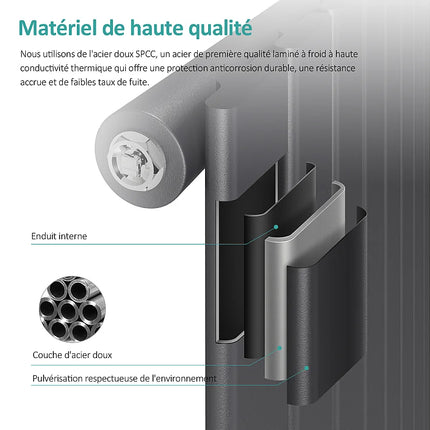 Radiateur à eau chaude plat mural vertical finition anthracite - 46 cm - EMKE