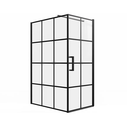 Porte de douche pivotante avec paroi fixe sérigraphiée noir mat - 120 cm - CAPARICA