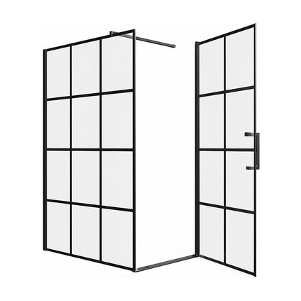 Porte de douche pivotante avec paroi fixe sérigraphiée noir mat - 120 cm - CAPARICA