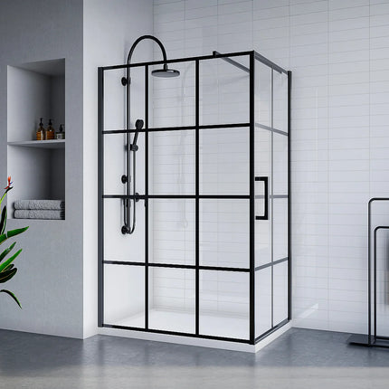Porte de douche pivotante avec paroi fixe sérigraphiée noir mat - 120 cm - CAPARICA